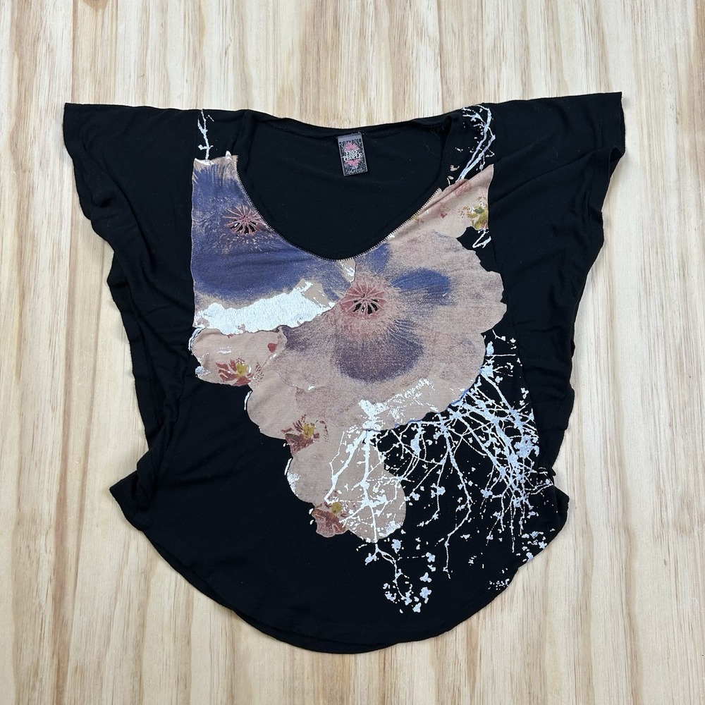 Free People Womens S Multicolor Floral Art T Shirt Boho Graphic Casual Batwing